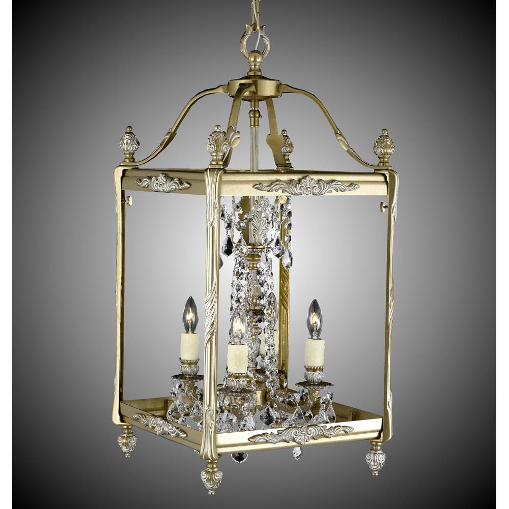 American Brass And Crystal 4 Light 13 inch Square Lantern with Crystal and Glass