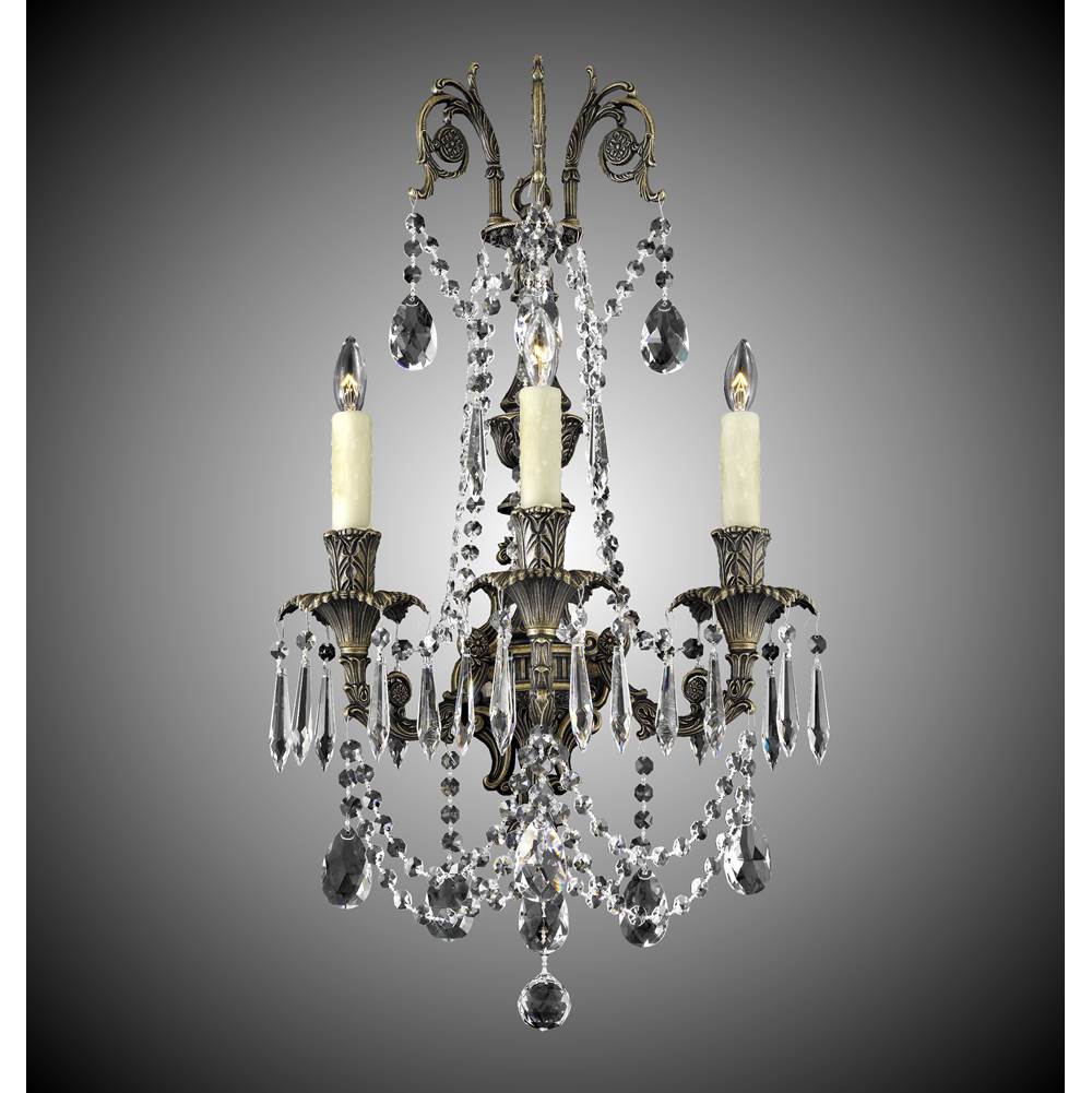 American Brass And Crystal 3 Light Finisterra with draping Empire Wall Sconce