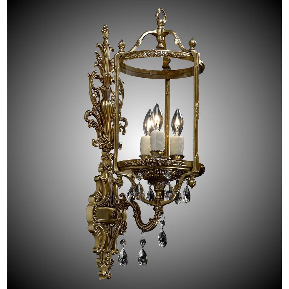 American Brass And Crystal 3 Light 8 inch Lantern Wall Sconce with Clear Curved glass and Crystal