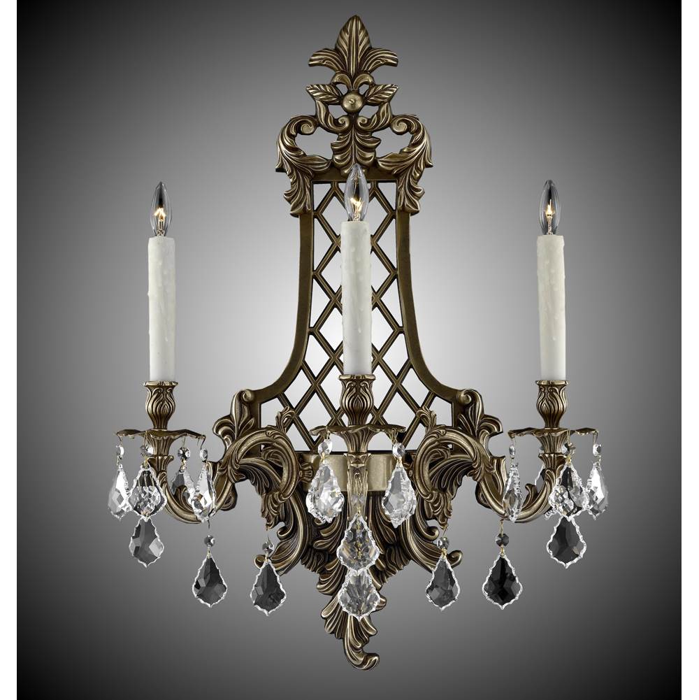 American Brass And Crystal 3 Light Lattice Large Wall Sconce