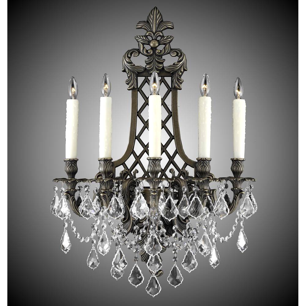 American Brass And Crystal 5 Light Lattice Large Wall Sconce