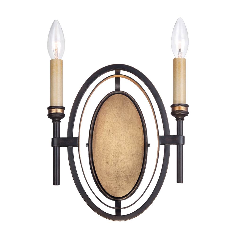 Eurofase Infinity Candle Style Orb Wall Sconce, Oil Rubbed Bronze and Gold Leaf Framework, 2 B10 Light Bulbs, 14 Inches High - 25644-012