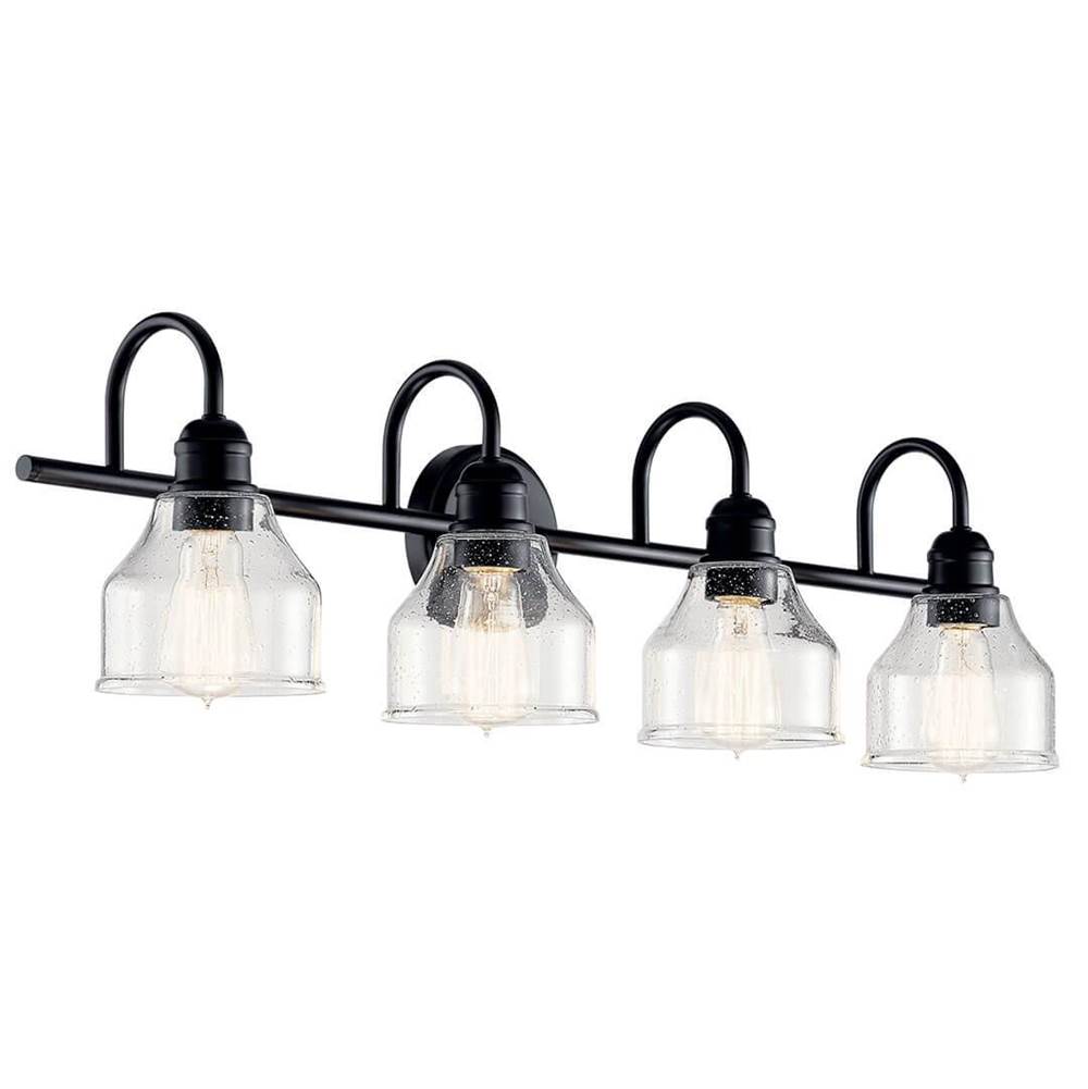 Kichler Lighting Avery 33.5 Inch 4 Light Vanity Light with Clear Seeded Glass in Black