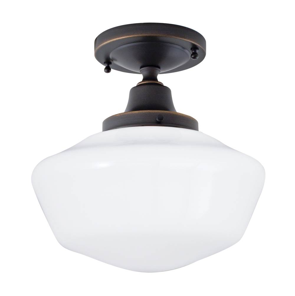 Norwell Schoolhouse Flush Mount Light - Oil Rubbed Bronze with Shiny Opal Glass