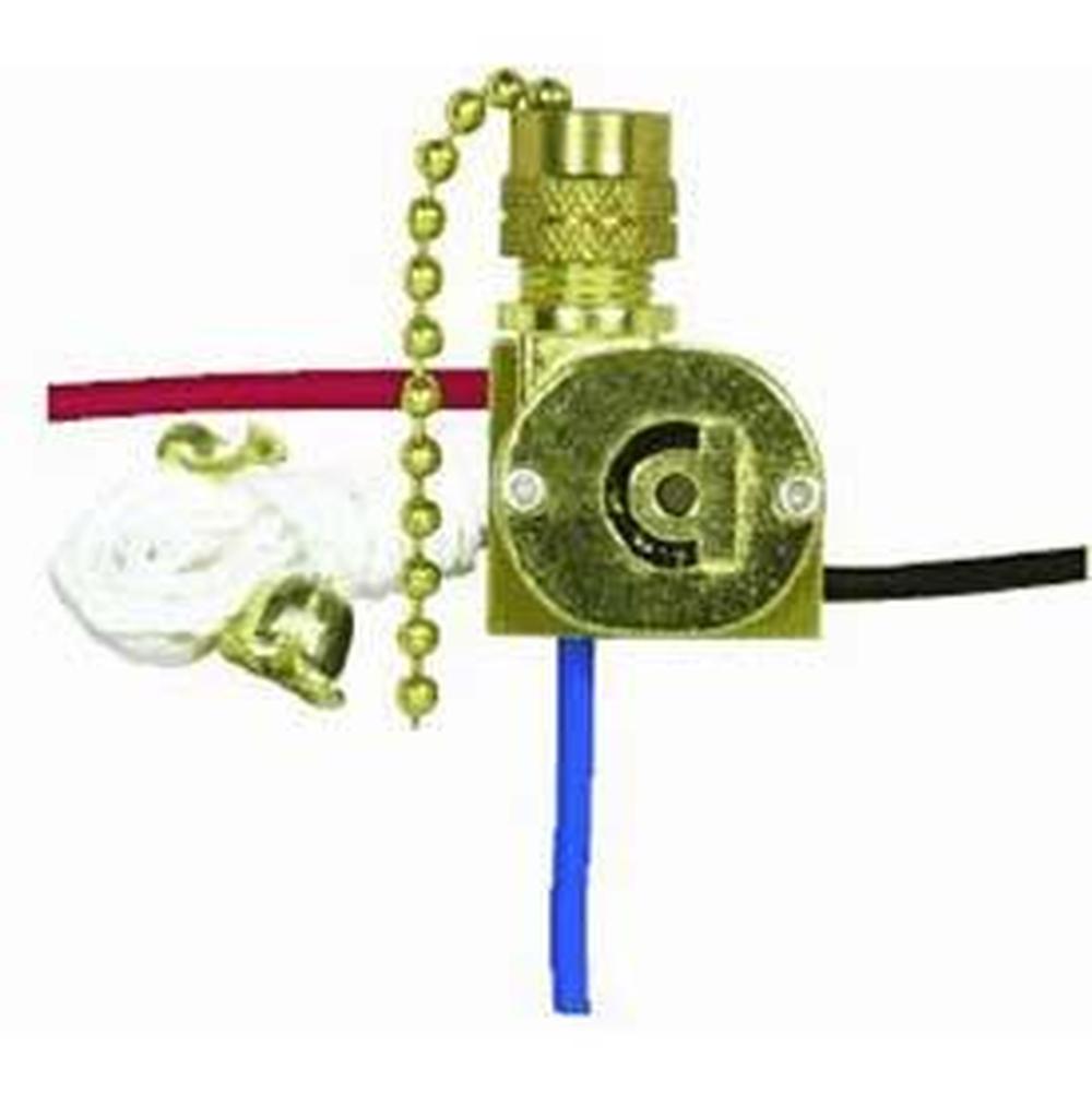 Satco 3 Way Pull Chain Switch Brass Plated